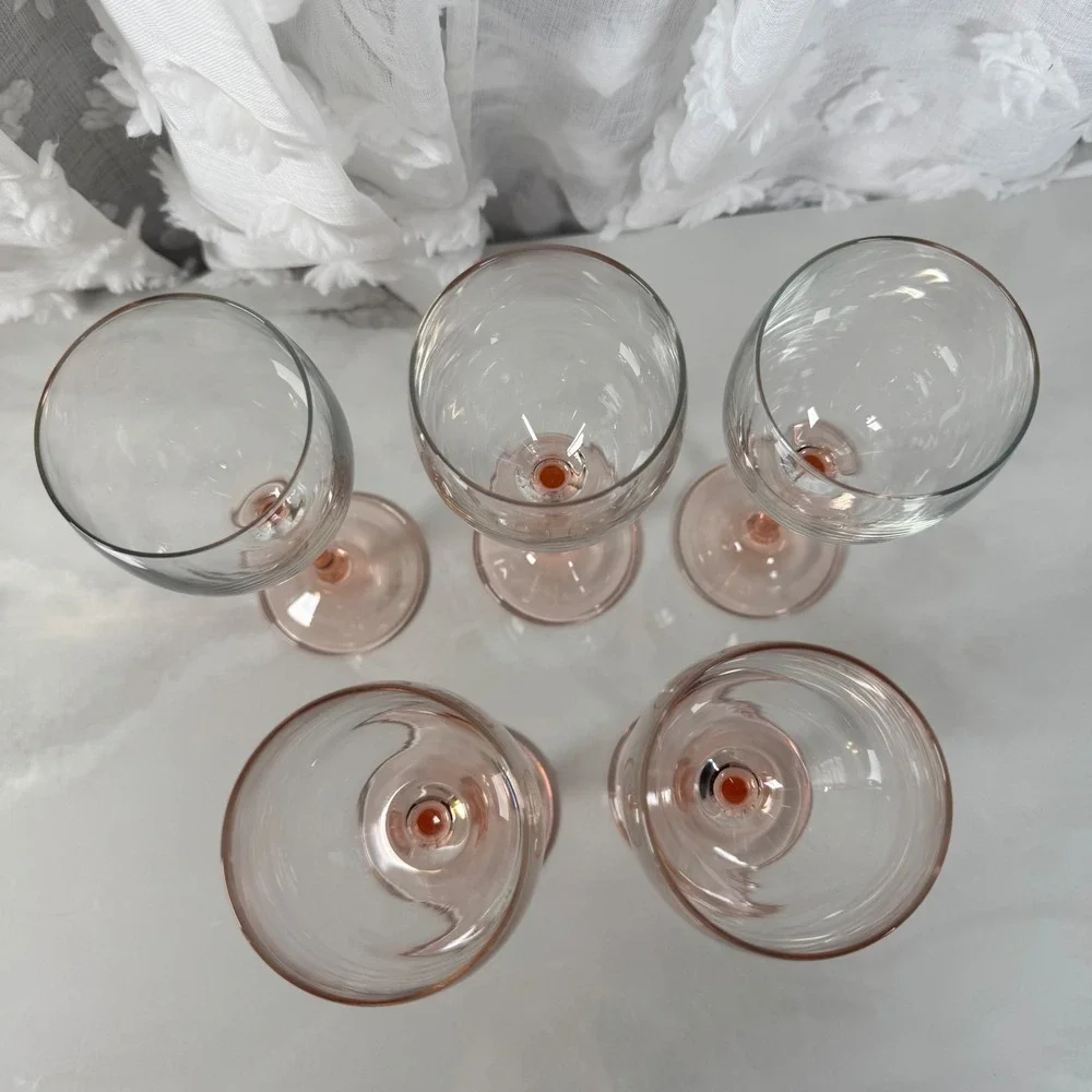 Vtg Luminarc France Pink Stem Wine Glasses Goblets Set of 5 Stemware Home‎ Bar